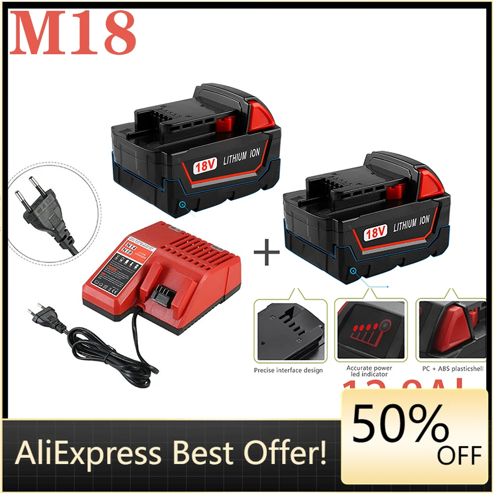 

Оригинальный сменный литий-ионный аккумулятор 18 в 12800 мАч Ач для Milwaukee Xc M18 M18B, аккумуляторы и зарядное устройство