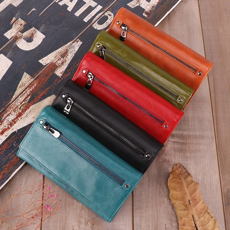 

New Genuine Leather Wallet Korean Version Fashion Multi Card RFID Long Wallet Multifunctional Phone Carrying Bag