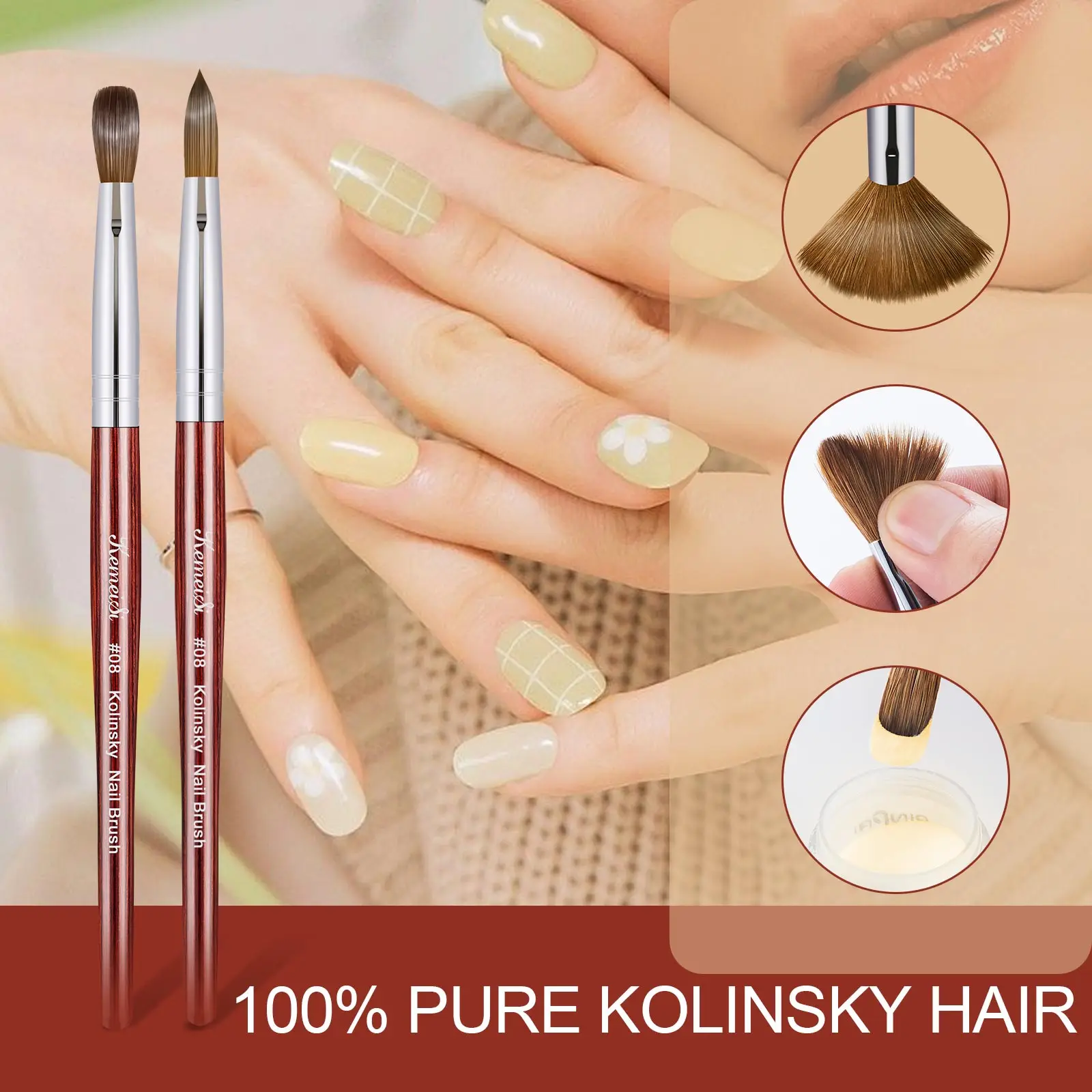 Кисть Для Акриловых Ногтей Keimeis Kolinsky Размер 10 Овальные Компрессионные Формы