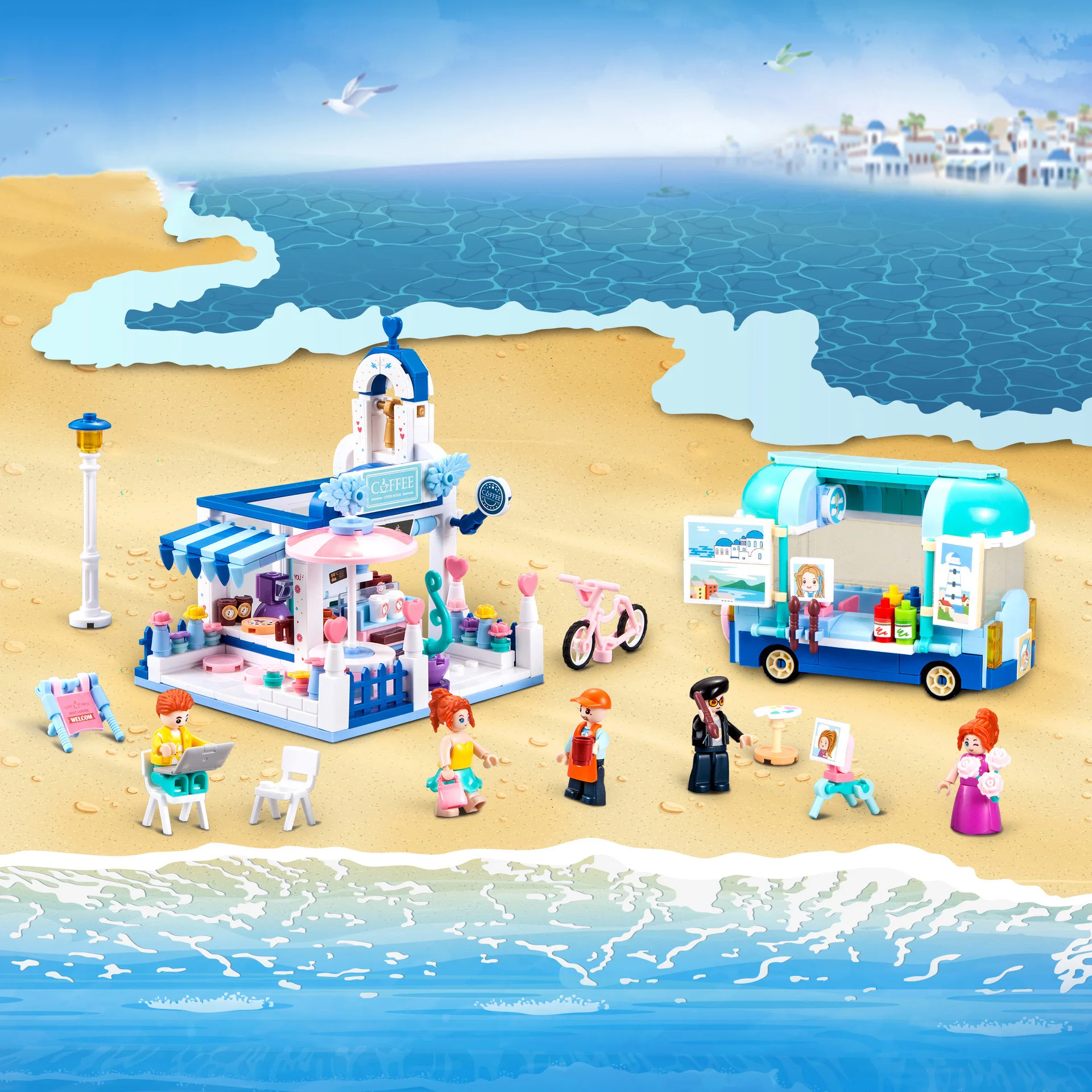 

Beach Amusement Park Serie Leisure Villa Assembled Building Blocks Street View Educational Toy For Kids Birthday Gift