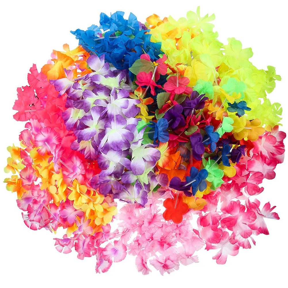 

36pcs Hawaiian Floral Lei Necklace Birthday Decor Wedding Holiday Beach Tropical Theme Party Favor Wreath Celebration Ruffled