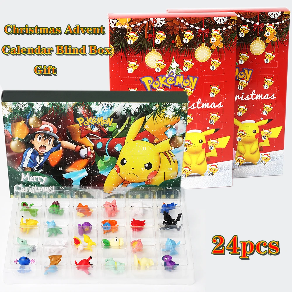 

Фигурки покемонов, Рождественский календарь, с подарочной коробкой, Оригинальная фигурка Пикачу, аниме, игрушка для мальчиков, девочек, дет...