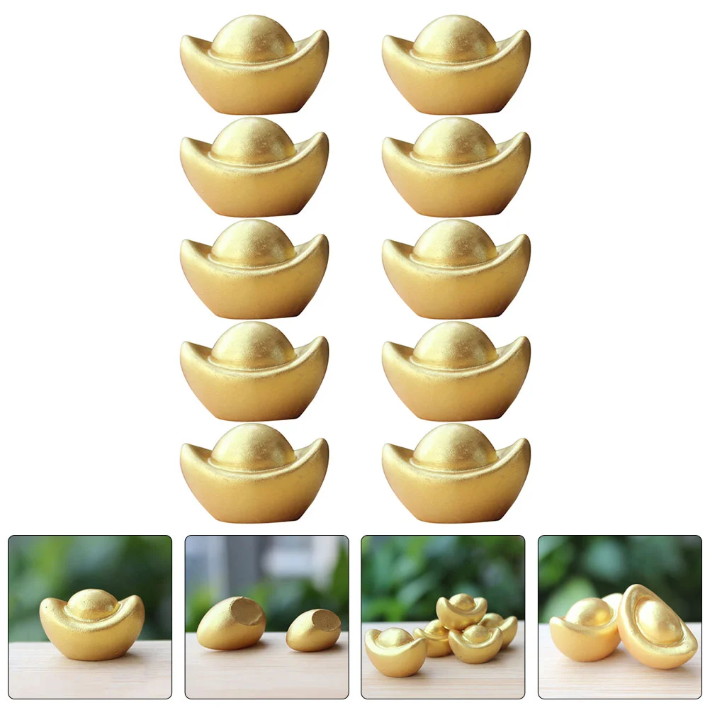 

10pcs Golden Ingot Adornments Simulated Golden Ingot Decors Resin Crafts