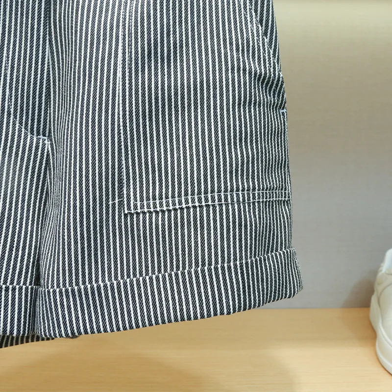 

Women Suit Shorts 2023 Spring New Striped High Waist Wide Leg Shorts
