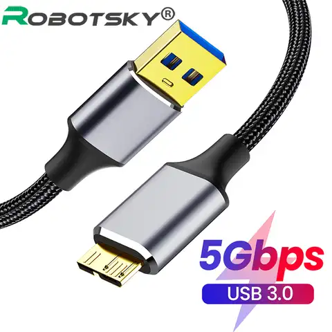 Кабель Robotsky с USB 3,0 на Micro B, 5 Гб, быстрый кабель передачи данных типа A Micro-B для Samsung S5 Note 3 HDD, внешний шнур для жесткого диска
