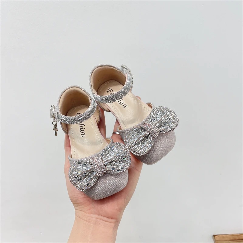 

New Spring/Summer Girls Baby Fashion Rhinestones Bow Children Leather Shoes Kids Performance Student Casual Dance Dress 03A
