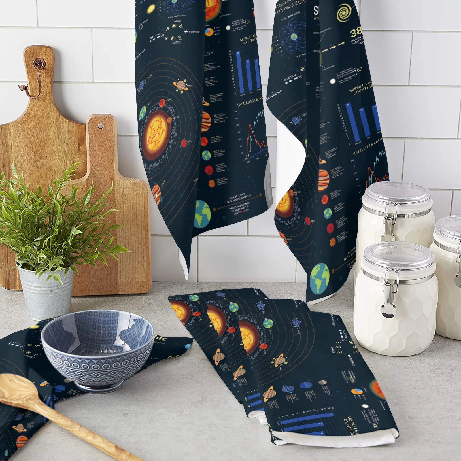 

Planet Rocket Earth Satellite Kitchen Towel Microfiber Cleaning Cloth Car Wash Towel Absorbent Cleaning Drying Cloth