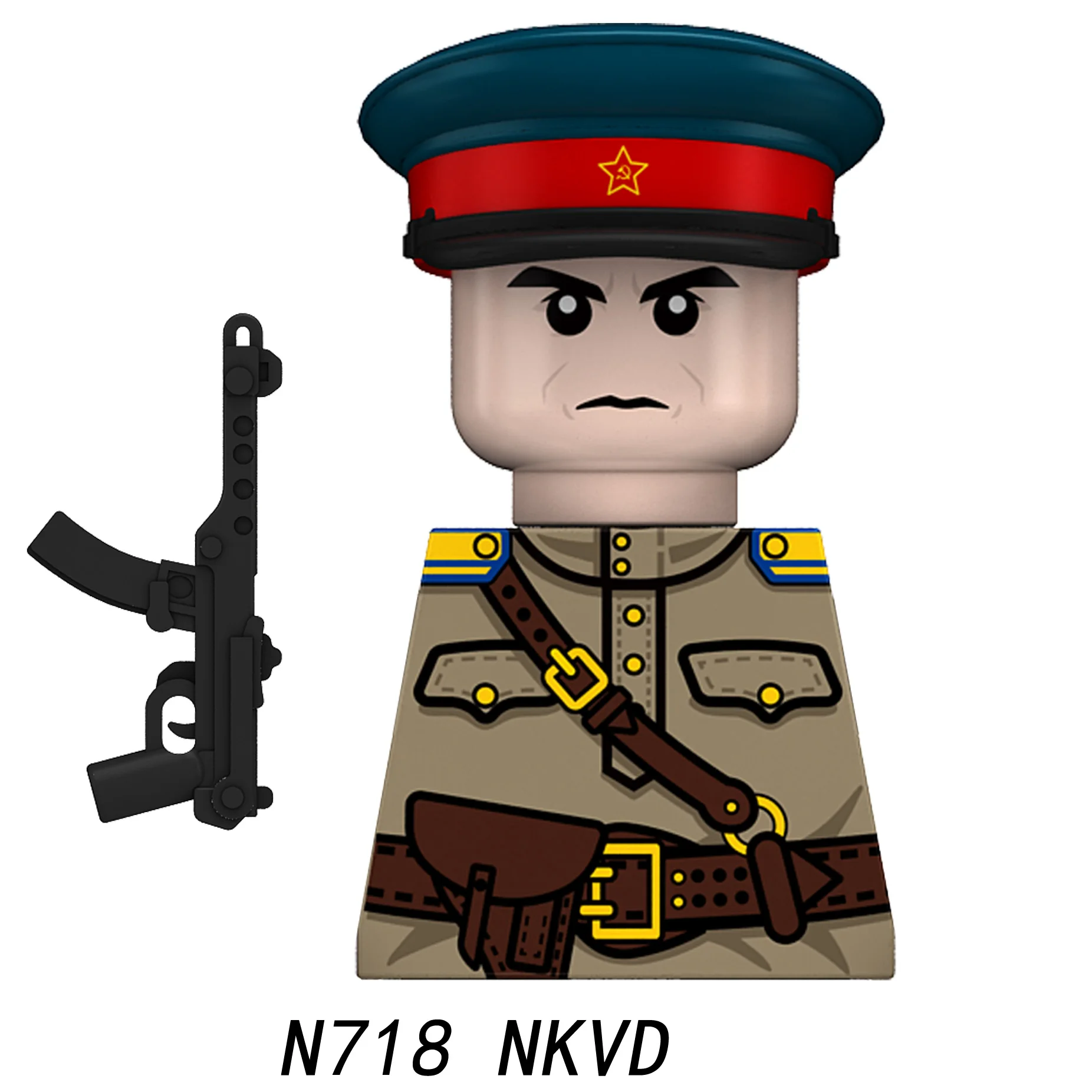Конструктор MOC: Фигурки советских солдат НКВД времен ВОВ, военная пехота, офицеры (лейтенанты) N715-718, оружие, кирпичики, игрушки (art.: 3920db3e779b9) - 3920db3e779b9