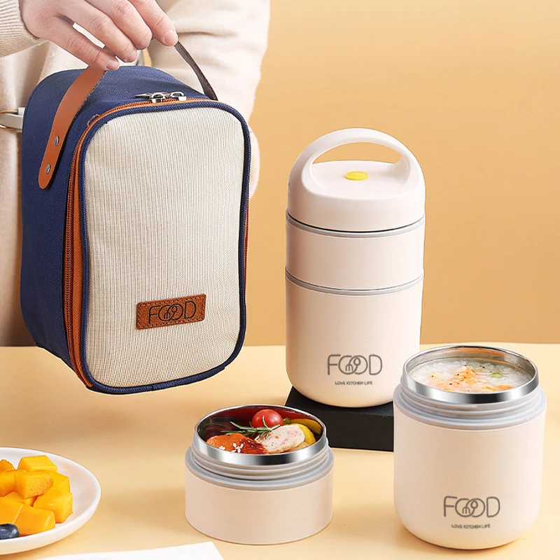 Stainless Steel Vacuum Thermal Lunch Box Insulated Lunch Bag Food Warmer Soup Cup Thermos Containers Bento Lunch Box for Kids