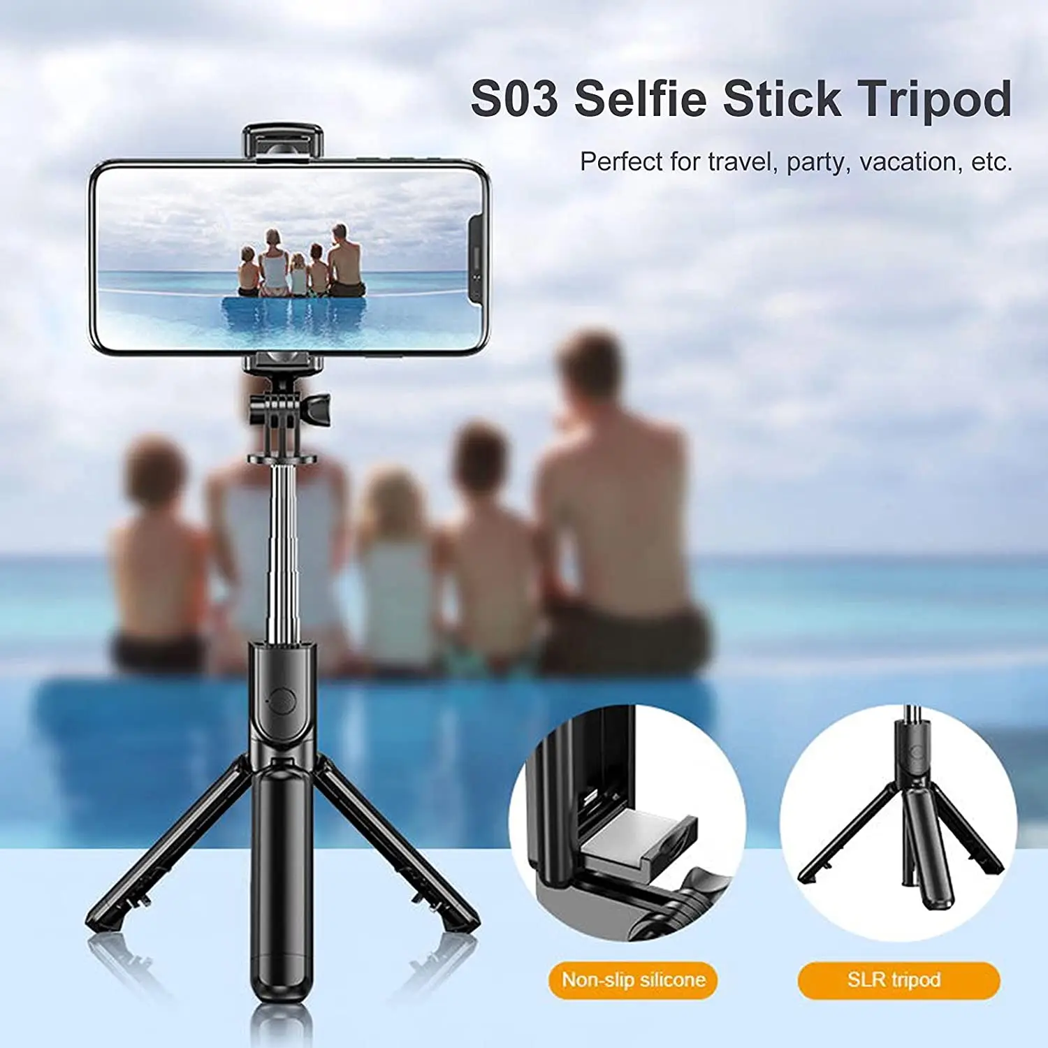 

yongke S03 Selfie Stick Tripé com 0.1S Snapshot Extendable BT Selfie Stick com Remoto Remoto Destacável 245 ° Rotação Port