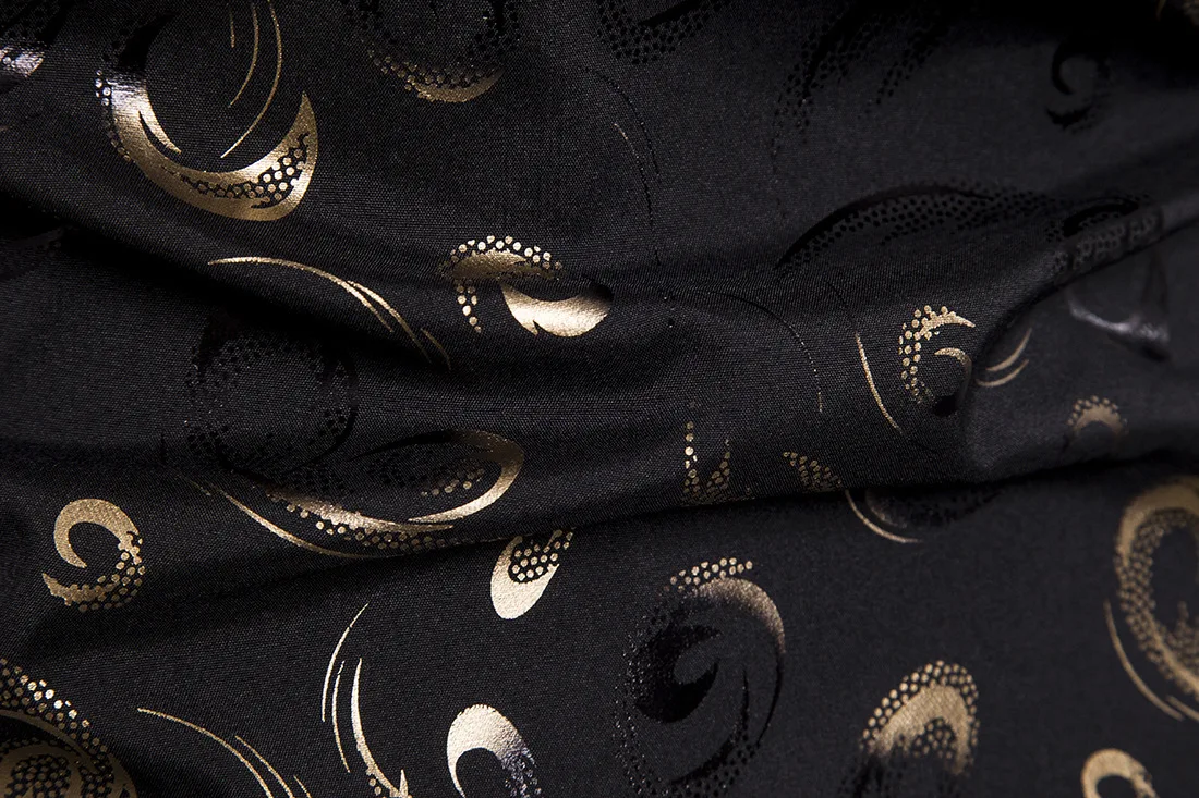 Mattswag Brand New Mens Black Gold Printed Shirts Spring Autumn Long Sleeve Elasticity Shirts Casual Slim Fit Fashion Camisa 2XL