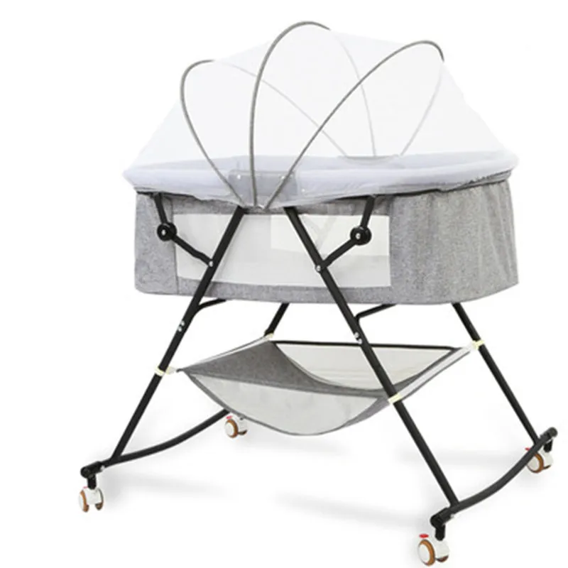 Crib Baby Cradle Foldable Multifunctional Newborn Child Splicing Big Bed Movable Portable Baby Bed