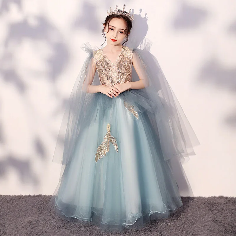 Children princess skirt pompous gauze western style super fairy children fashion model runway piano performance clothes autumn