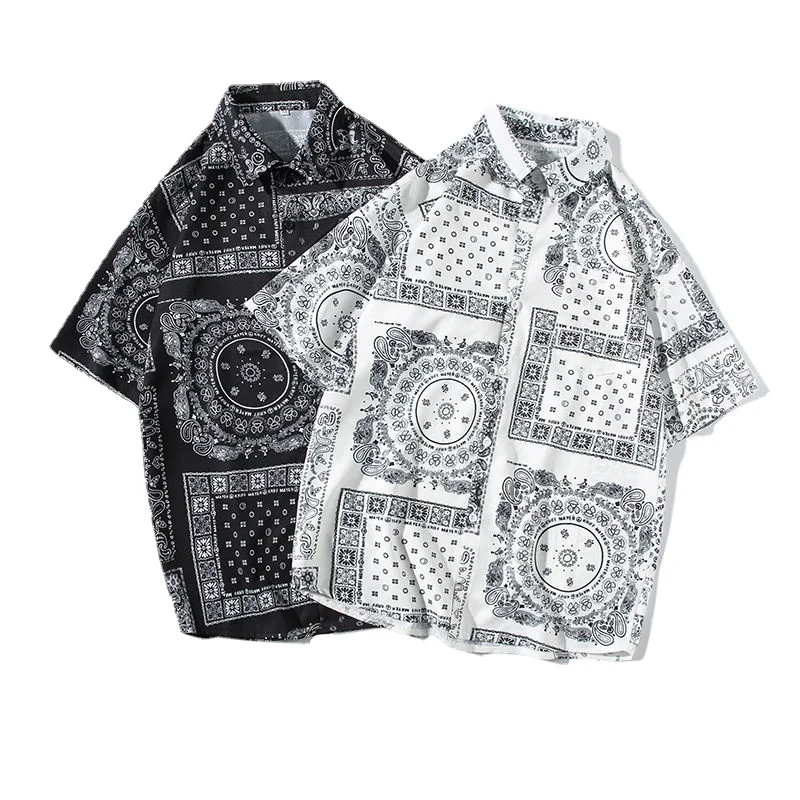 Men Beach Clothes  2Piece Set Vintage Print Button Hawaiian Shirt S 2023 Summer Fashion Casual Short Sleeve Outfit Shorts Suit