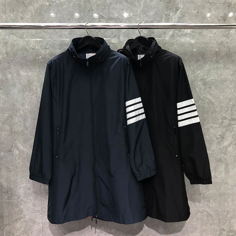 

TB THOM Men‘s Trench Spring Autumn Long Coat For Men Hooded Casual TB Windbreaker Male Loose Jacket Classic Striped Clothing