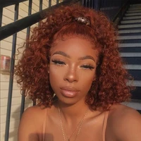 copper red short kinky curly wigs long synthetic lace front wig for black women with natural hairline heat safe party wig