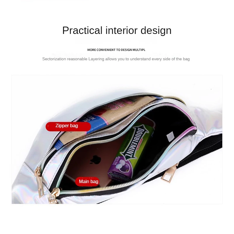 Wholesale  Designer Hologram Fanny Pack Geometric Sling Chest Bag Ultra Slim Bum Bag Pouch Waist Bag Silver For Women