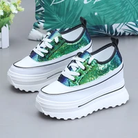 2022low top shoes womens spring and autumn hidden heel platform 9cm white shoes lace up round toe shoes women