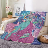 buddha 3d printed flannel blanket home religious printed fleece blanket for bedroom living room nap office colorful fluffy