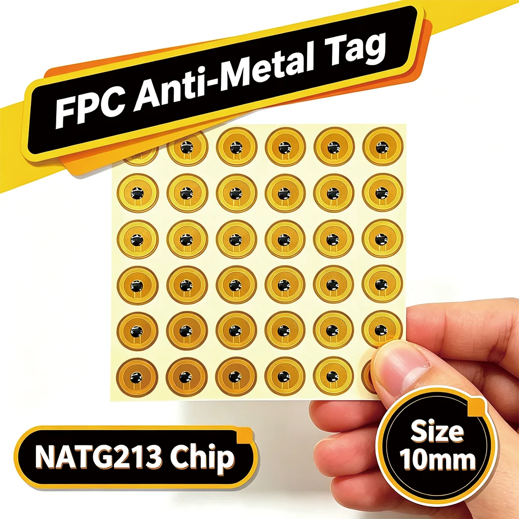 Фото 10-мм микро-FPC NFC-метки Ntag213, 144 байта, мини-карты, 13,56 МГц, антифальсификационные, антиметаллические, пассивные RF-карты для носимых устройств и IoT-устройств. №1