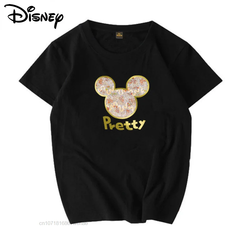 

Disney Mickey Mouse Fashion Luxury Elegant Cartoon Letter Printing Short Sleeve T-shirt Female Women Loose Oversize Tees Clothes