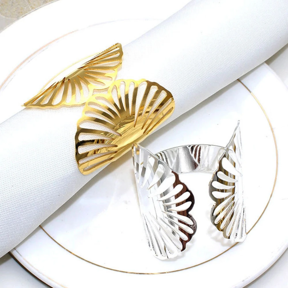 

1pcs Metal Napkin Buckle Kichen Napkin Buckle Gold and Silver Ginkgo Biloba Shape For Wedding Party Supplies