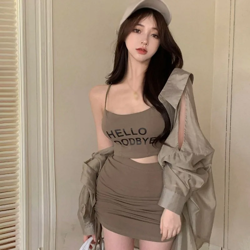 

Women's Camisole Skirt Two Piece Set Slim Sexy Camisole Tops Lettered Print