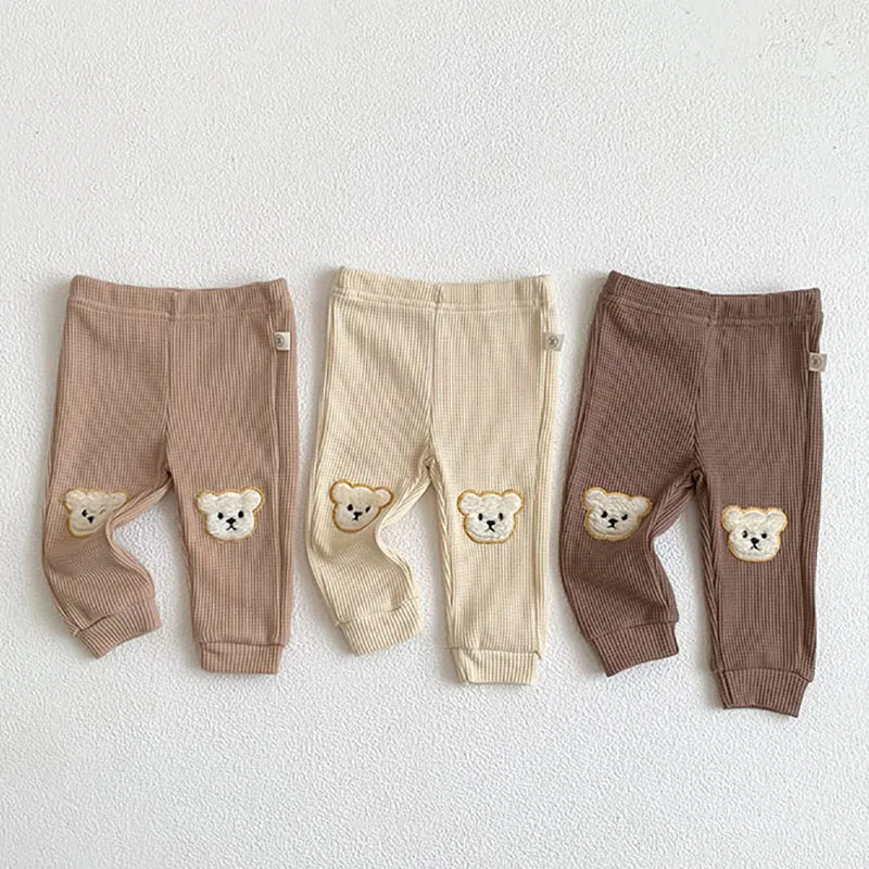 

HAYANA Spring Baby Pants Infant Cartoon Bear Waffle Trousers Toddler Casual High Waist Pants