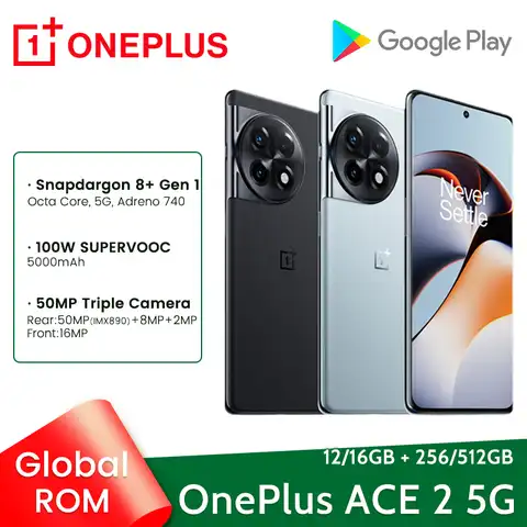Смартфон OnePlus Ace 2, телефон с глобальной прошивкой, 12 Гб, 256 ГБ, Snapdragon 8 + Gen 1, AMOLED дисплей 120 Гц, камера 50 МП, 100 Вт, SUPERVOOC 11R 11 R
