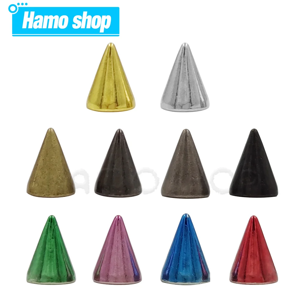 

50pcs/Set 7x10mm Cone Studs Bullet Spikes Rivets for Clothes Screwback DIY Craft Cool Punk Garment Rivets for Leather Bag Shoes