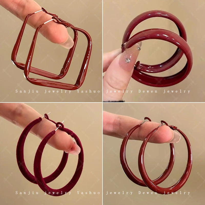 European and American Exaggerated Large Circle Earrings Women Angola Red High-Grade Retro Hong Kong Sle Eardrops E...