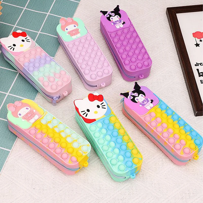 Sanrio Kawaii Hello Kitty студенческие силиконовые сумки-карандаши My Melody Kuromi аниме
