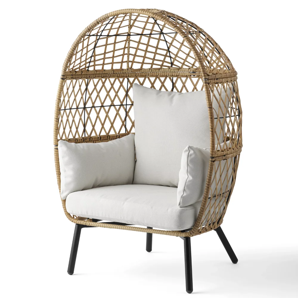 

Kid's Outdoor Wicker Stationary Egg Chair with Cream Cushions