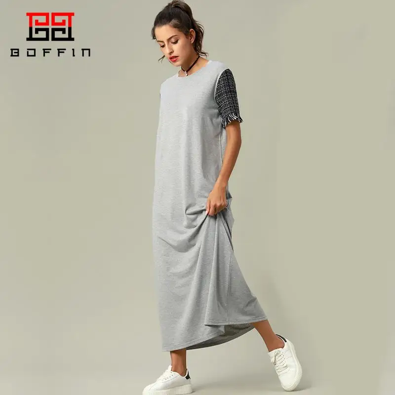 

Boffin Women's Formal Occasion Dresses 2023 Summer Dress Fashion Vintage Short Sleeve Dress Female Casual Tshirt Long Dress