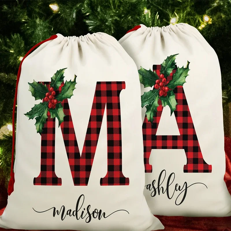 Персонализированное имя и начальник мешок Санта-Клауса рождественский чулок