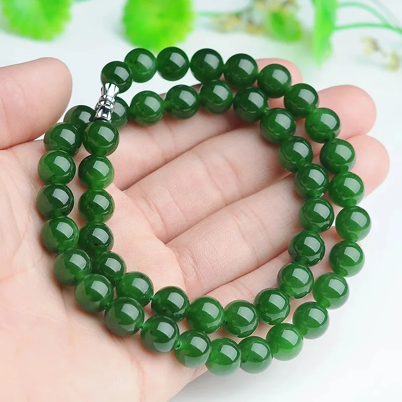 

Натуральное зеленое ожерелье из нефрита и бусин, женские лечебные украшения, настоящие китайские Чокеры Xinjiang Nephrite, счастливая фотография