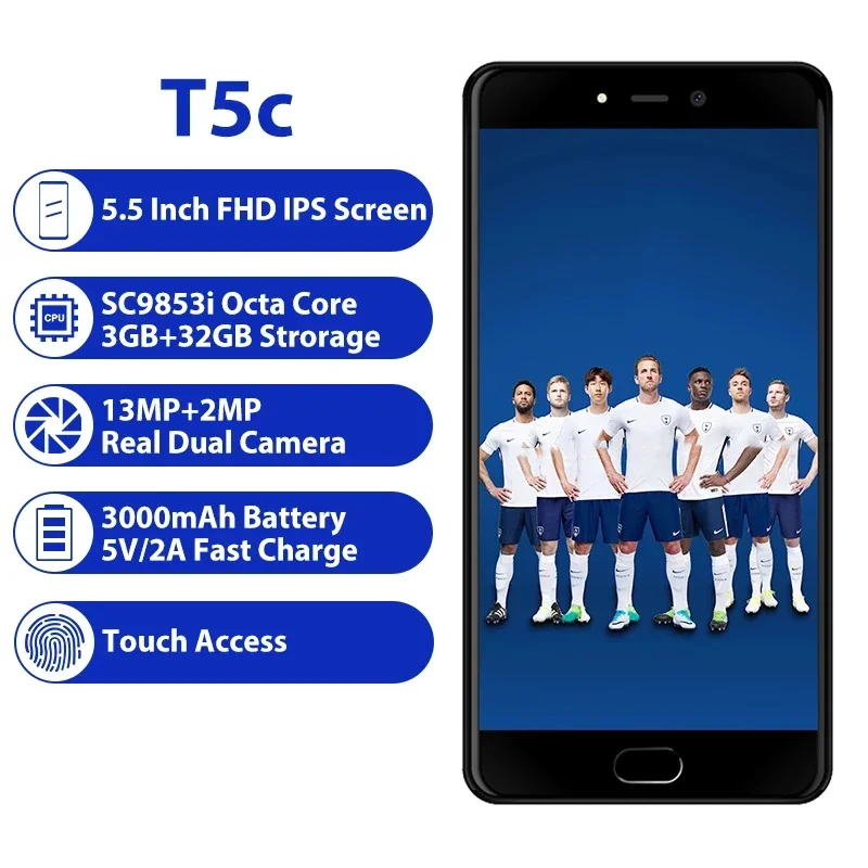 Фото Смартфон Leagoo T5C 5,5 дюйма, 1920x1080 FHD, 3 ГБ ОЗУ, 32 ГБ, SC9853 Octa Core, Android 7.0, 13 МП, сканер отпечатков пальцев, 4G LTE №1