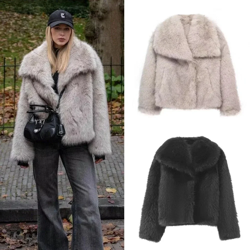 Zark 2024 женская укороченная куртка из искусственного меха пальто со свободным