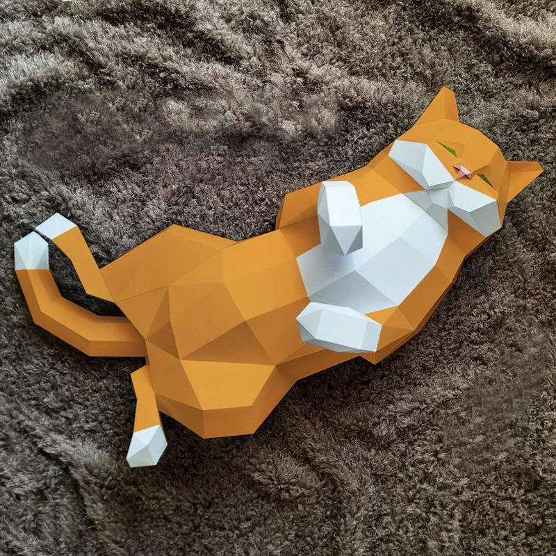 

3D Paper Model European and American Creative Lying Win The British Fat Cat DIY Paper Animal Ornaments Decorative Crafts
