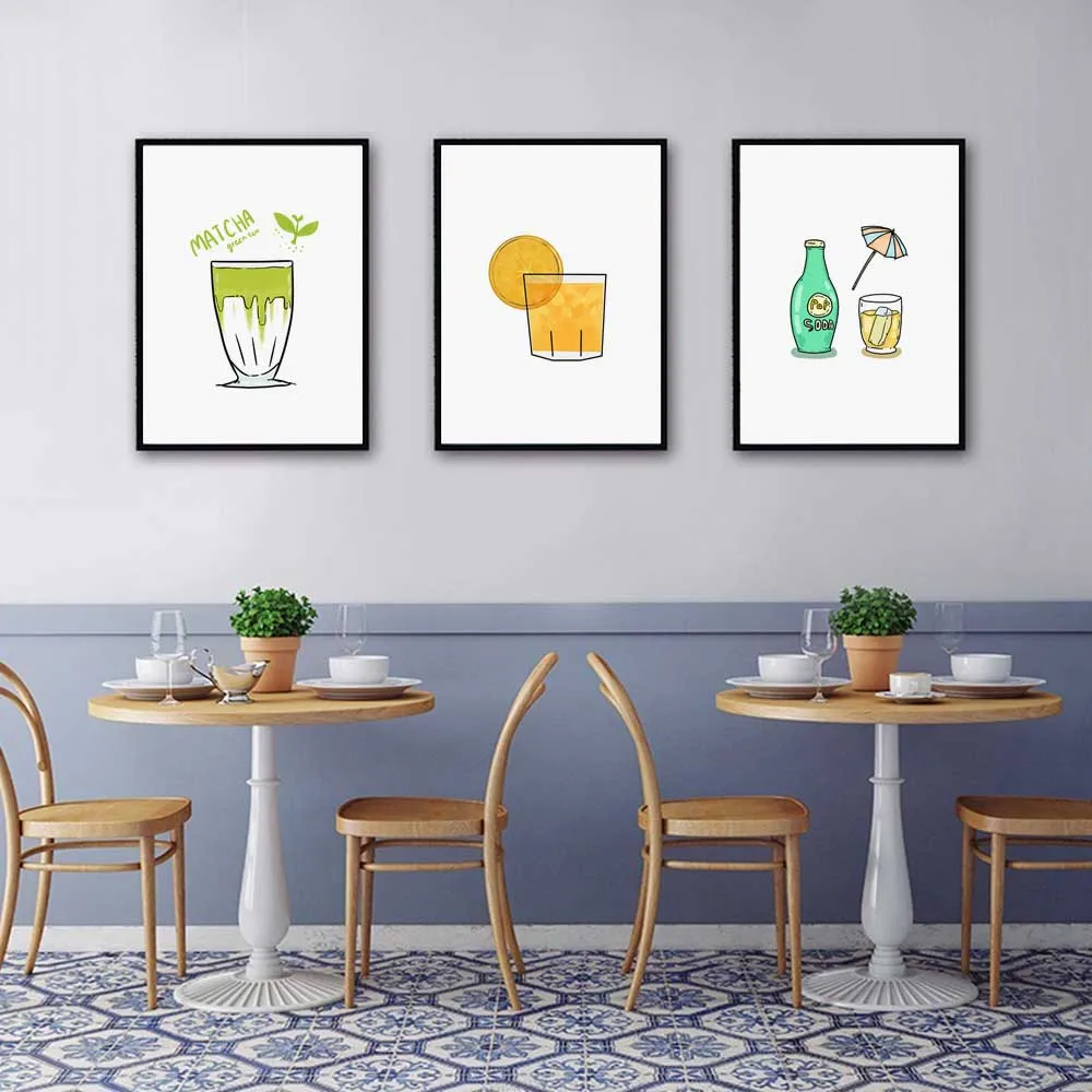Green Tea Orange Juice Soda Drink Food Snack Wall Art Canvas Painting Nordic Poster Prints Pictures Restaurant Home Decor |
