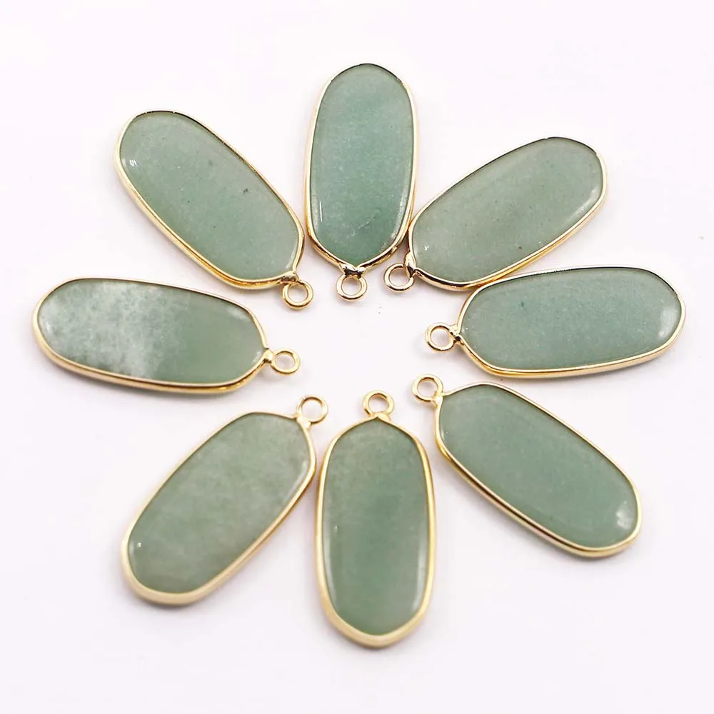 Natural Stone Crystal Agate Multicolor Oval Plane Gilt Edge Pendant Necklace Reiki Charms DIY Jewelry Accessories Wholesale 8Pcs