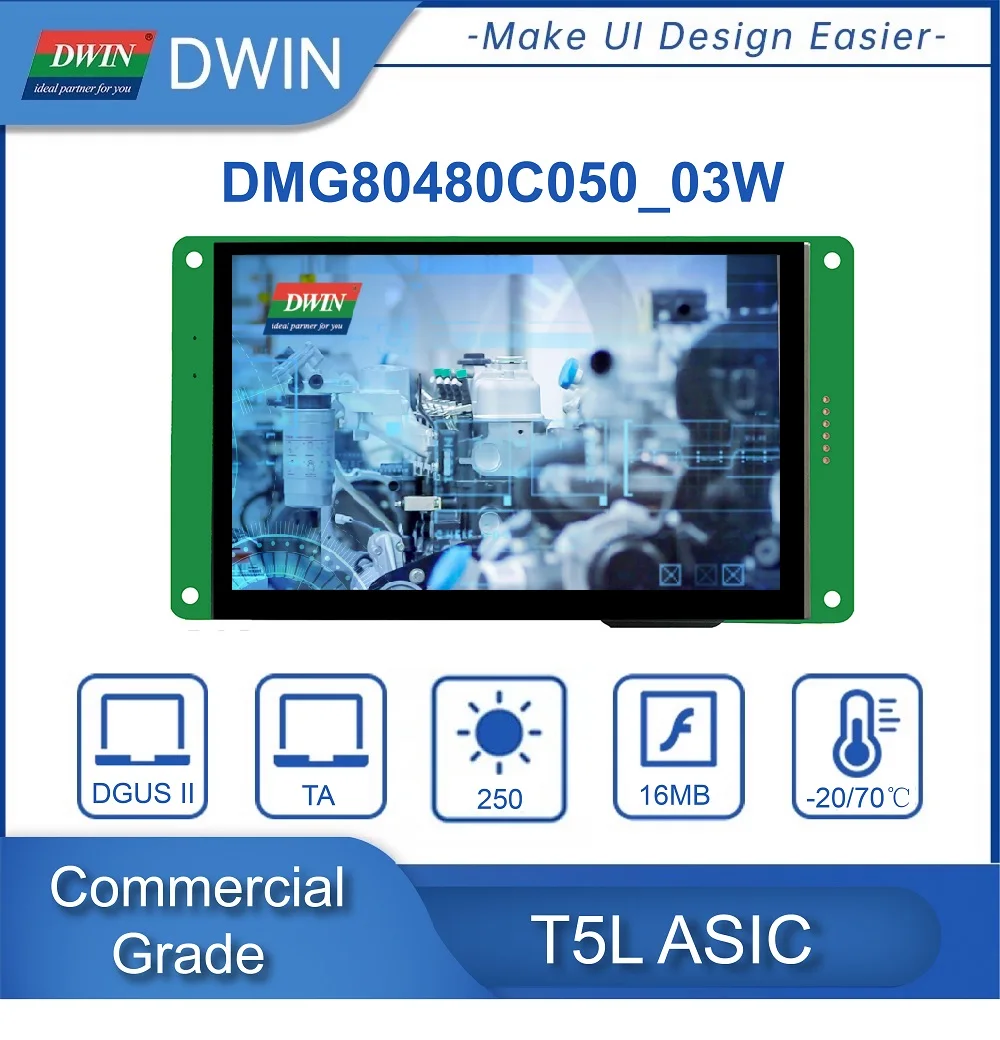 5.0 Inch Arduino Connection LCD Display  800*480 HMI/UART RS232 Intelligent LCM DMG80480C050_03W
