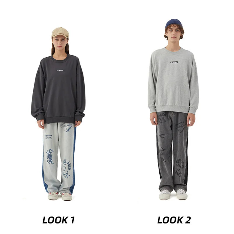 

Джинсы женские/мужские свободные прямые с широкими штанинами в стиле Харадзюку