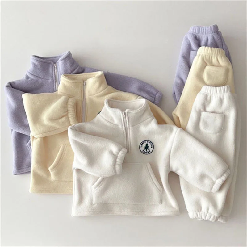 

2022 Children's Clothing Baby Girl Boy Bebe Garçon Toddler Autumn Winter Neutral Clothes Set Solid Color Casual Kids Sets