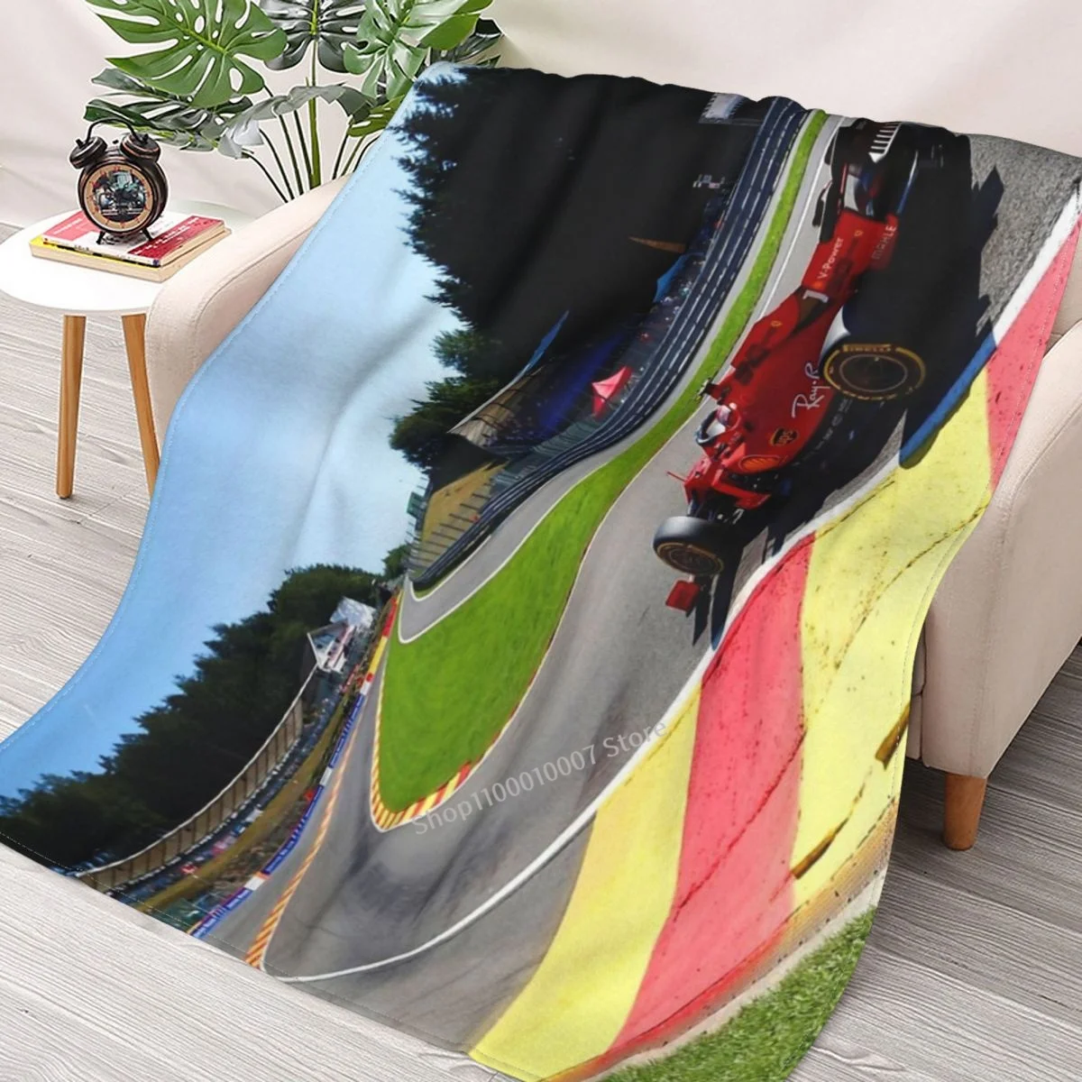 

Charles Leclerc Racing Through Eau Rouge During The 2019 Belgian Grand Prix. Throw Blanket sofa bedroom decorative blanket