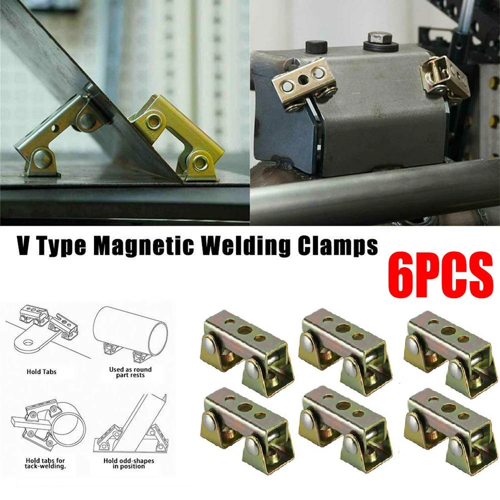 

6pcs Welding Clamps V Type Magnetic Welding Jig Fixture Adjustable V Pads Fixture Holder Strong Welder Hand Tool For Door Window