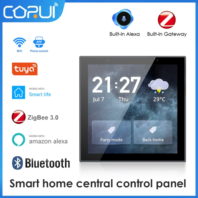 

CoRui Tuya Multi-functional Touch Screen Built-in 4 inches Central Control Smart Control Panel Work with Alexa Smart Life Zigbee