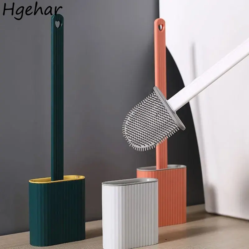 Wall Hanging Toiler Brush with Holder Water Leak-proof Soft Silicone Head No Dead Corner Escobilla Wc Long Handle Cleaning Tool