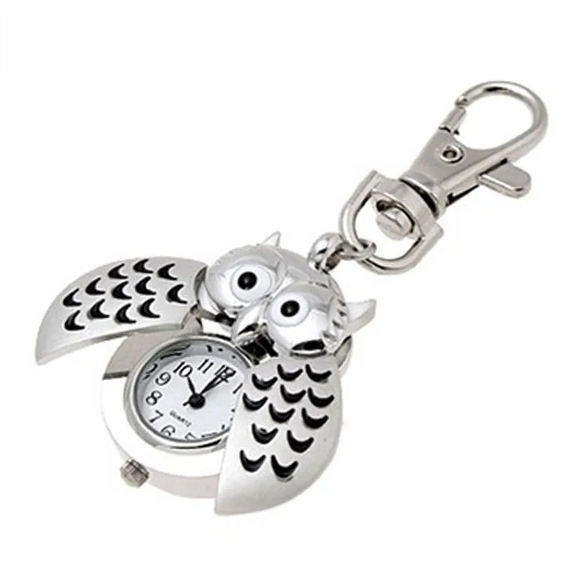 

2022 Pocket Watch Mini Metal Keyring Owl double open Quartz Watch Clock- Silver Nurse Watches Owl Clock reloj de bolsillo NEW