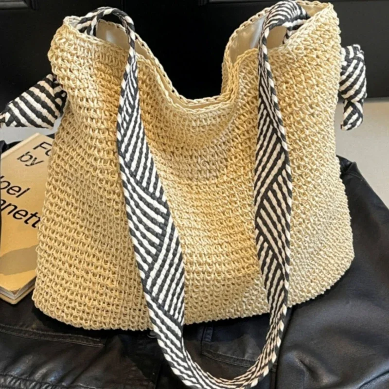 Соломенная женская летняя новая пляжная тканая сумка-тоут большой емкости для